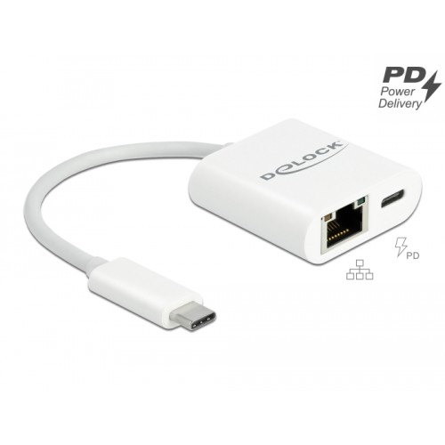 Delock USB Type-C™ Adapter to Gigabit LAN 10/100/1000 Mbps with Power Delivery port white