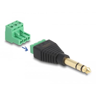 Delock Adapter Stereo jack male 6.35 mm > Terminal Block 3 pin 2-part