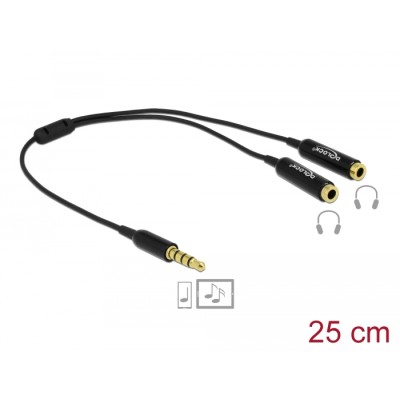 Delock Cable audio splitter stereo jack male 3.5 mm 4 pin > 2 x stereo jack female 3.5 mm 4 pin 25 cm