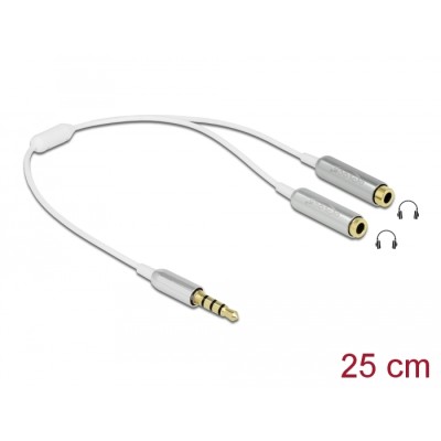 Delock Cable audio splitter stereo jack male 3.5 mm 4 pin > 2 x stereo jack female 3.5 mm 4 pin 25 cm