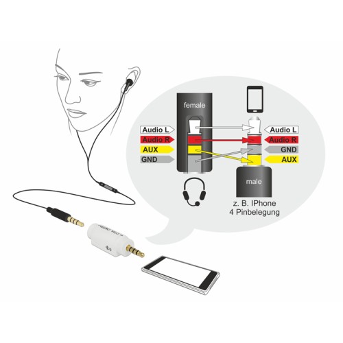 Delock Adapter 3.5 mm 4 pin Stereo jack male > 3.5 mm 4 pin Stereo jack female (changes pin assignment)
