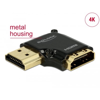 Delock Adapter High Speed HDMI with Ethernet – HDMI-A female > HDMI-A male 4K 90° angled left black