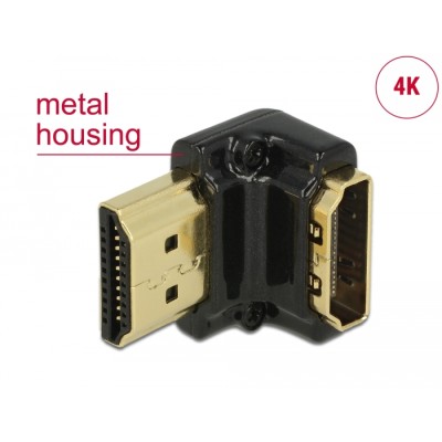 Delock Adapter High Speed HDMI with Ethernet – HDMI-A female > HDMI-A male 4K 90° angled down black