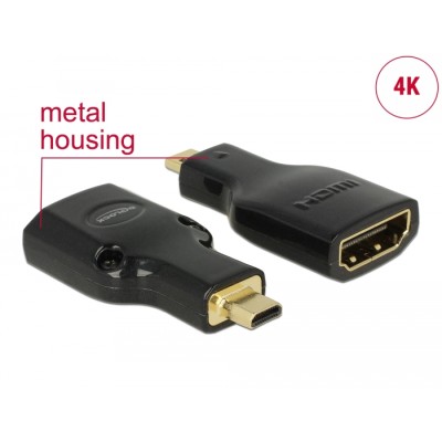 Delock Adapter High Speed HDMI with Ethernet – HDMI Micro-D male > HDMI-A female 4K black