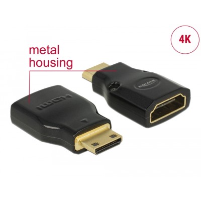 Delock Adapter High Speed HDMI with Ethernet – HDMI Mini-C male > HDMI-A female 4K black