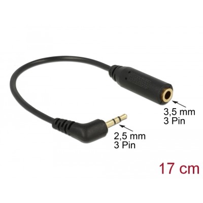 Delock Audio Cable Stereo jack 2.5 mm 3 pin male angled > Stereo jack 3.5 mm 3 pin female
