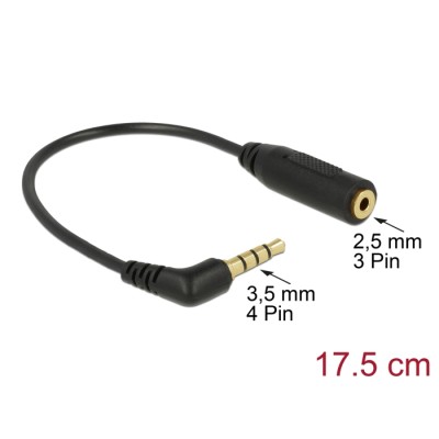 Delock Audio Cable Stereo jack 3.5 mm 4 pin male angled > Stereo jack 2.5 mm 3 pin female