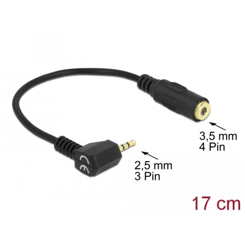Delock Audio Cable Stereo jack 2.5 mm 3 pin male angled > Stereo jack 3.5 mm 4 pin female