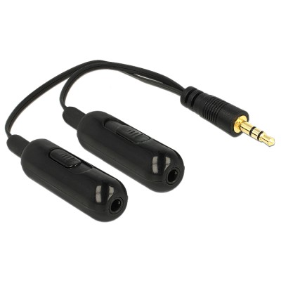Delock Adapter Cable audio splitter stereo jack male 3.5 mm 3 pin > 2 x stereo jack female 3.5 mm 3 pin + Volume control 19 cm 2