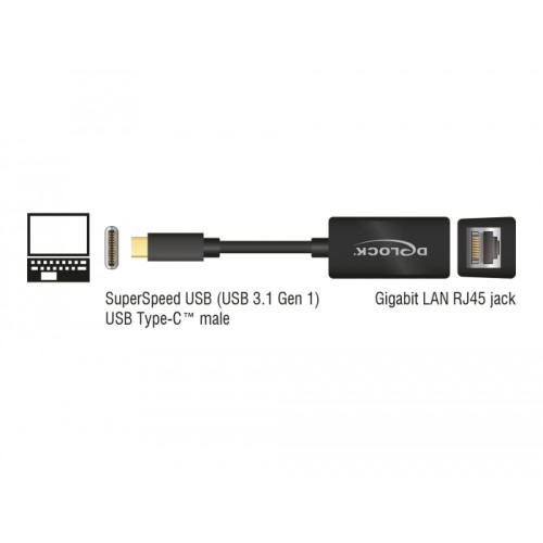 Delock USB Type-C™ Network Adapter Gigabit LAN 1 x RJ45 compact black