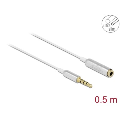 Delock Audio Extension Cable Stereo Jack 3.5 mm 4 pin male to female Ultra Slim 0.5 m white