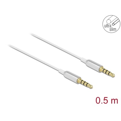 Delock Stereo Jack Cable 3.5 mm 4 pin male to male Ultra Slim 0.5 m white
