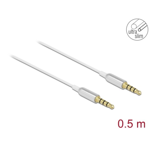 Delock Stereo Jack Cable 3.5 mm 4 pin male to male Ultra Slim 0.5 m white