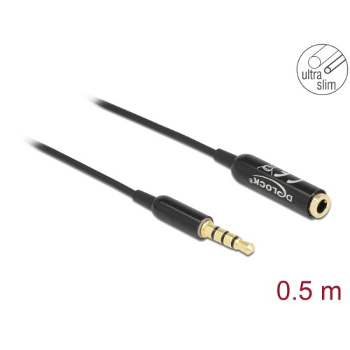 Delock Audio Extension Cable Stereo Jack 3.5 mm 4 pin male to female Ultra Slim 0.5 m black