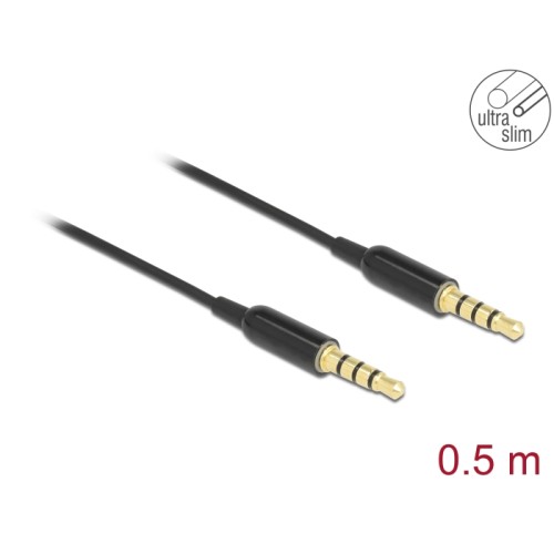 Delock Stereo Jack Cable 3.5 mm 4 pin male to male Ultra Slim 0.5 m black