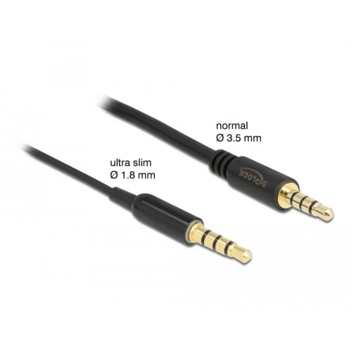 Delock Stereo Jack Cable 3.5 mm 4 pin male to male Ultra Slim 0.5 m black
