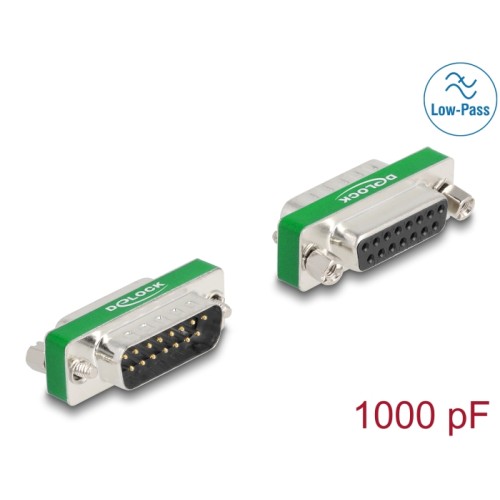 Delock RF/EMI Interference Suppression Filter D-Sub 15 pin male to female with low-pass filter capacitive