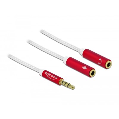 Delock Headset Adapter 1 x 3.5 mm 4 pin Stereo jack male to 2 x 3.5 mm 4 pin Stereo jack female with textile shielding 20 cm 2
