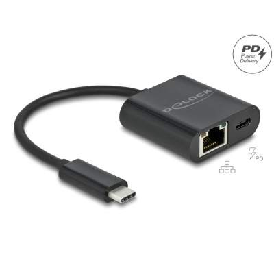 Delock USB Type-C™ Adapter to Gigabit LAN 10/100/1000 Mbps with Power Delivery port black