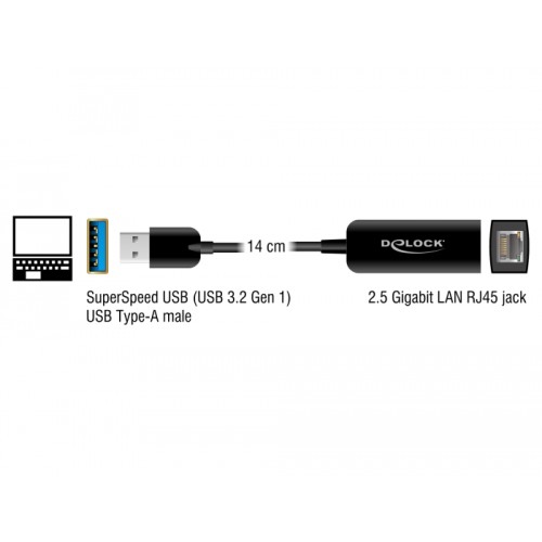 Delock Adapter USB Type-A male to 2.5 Gigabit LAN compact