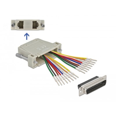 Delock D-Sub 25 pin crimp male to 2 x RJ45 female with assembly kit beige