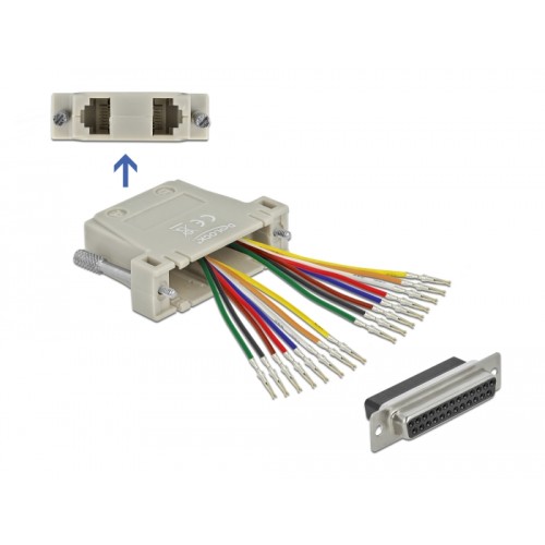 Delock D-Sub 25 pin crimp female to 2 x RJ45 female with assembly kit beige