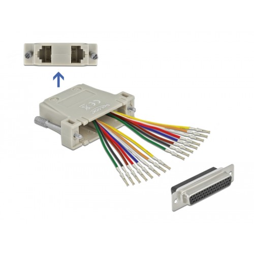 Delock D-Sub HD 44 pin crimp female to 2 x RJ45 female with assembly kit beige