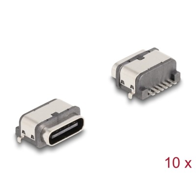 Delock USB 5 Gbps USB Type-C™ female 6 pin SMD connector with two metal tabs for solder mounting waterproof 10 pieces