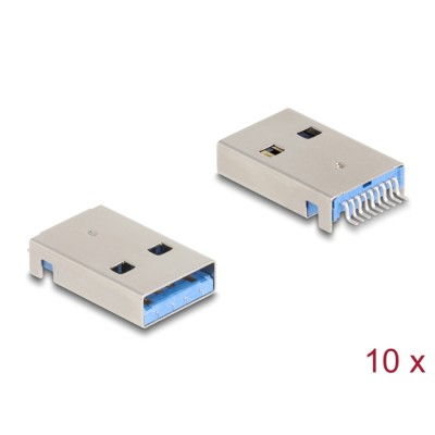 Delock USB 5 Gbps Type-A male 9 pin SMD connector for solder mounting 90° angled 10 pieces