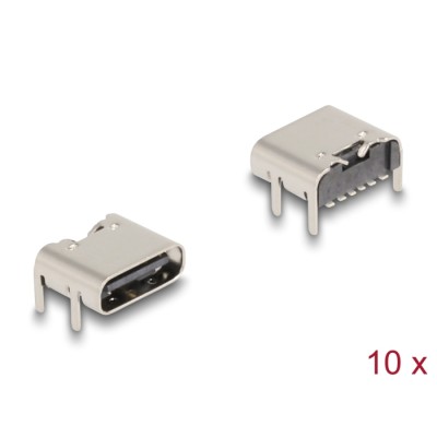 Delock USB 5 Gbps USB Type-C™ female 6 pin SMD connector for solder mounting 90° angled 10 pieces