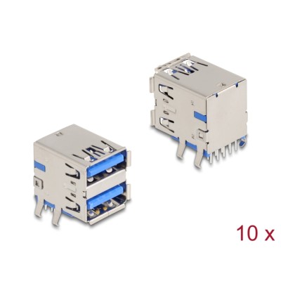 Delock USB 5 Gbps Type-A female double row 18 pin THT connector for through-hole mounting 90° angled 10 pieces