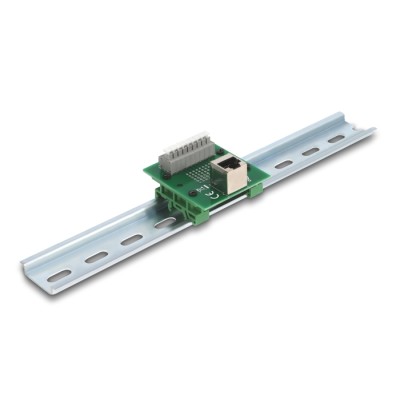 Delock RJ45 female to Terminal Block with push-button for DIN rail angled