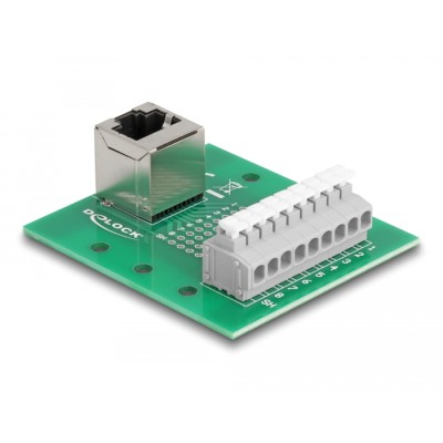 Delock RJ45 female to Terminal Block with push-button for DIN rail angled 2