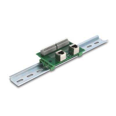 Delock RJ45 2 x female to 2 x Terminal Block with push-button for DIN rail angled