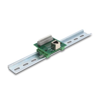 Delock RJ50 female to Terminal Block with push-button for DIN rail angled