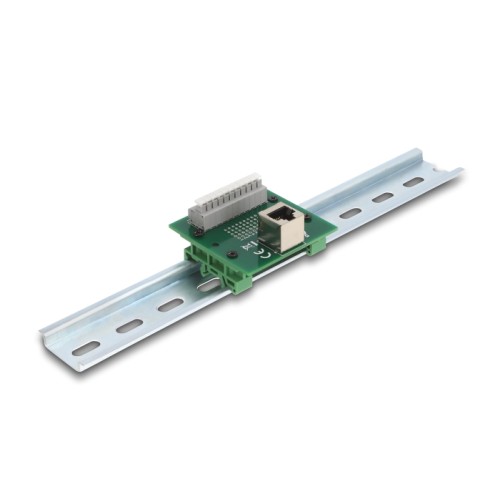 Delock RJ50 female to Terminal Block with push-button for DIN rail angled