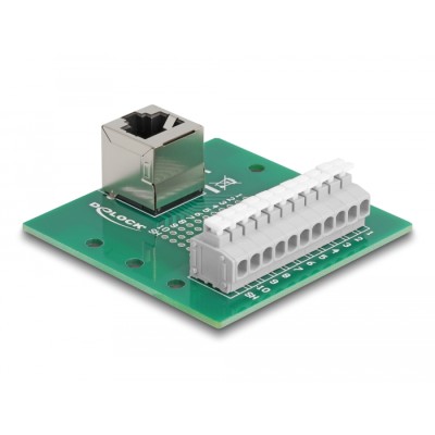 Delock RJ50 female to Terminal Block with push-button for DIN rail angled 2