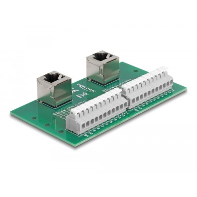Delock RJ50 2 x female to 2 x Terminal Block with push-button for DIN rail angled 2