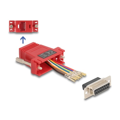Delock D-Sub 15 pin female to RJ45 female Assembly Kit red