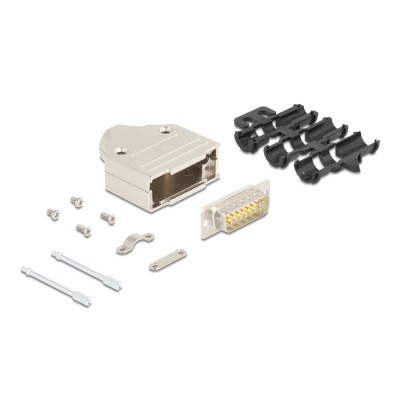 Delock Sub-D connector housing 15 pin metal including male connector and mounting material