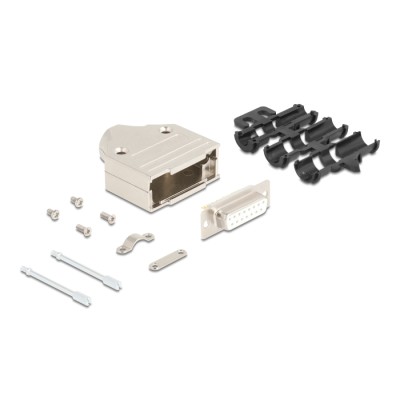 Delock Sub-D connector housing 15 pin metal including female connector and mounting material