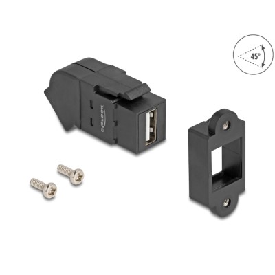 Delock Keystone Module USB 2.0 Type-A panel mount female to Type-A female 45° angled black