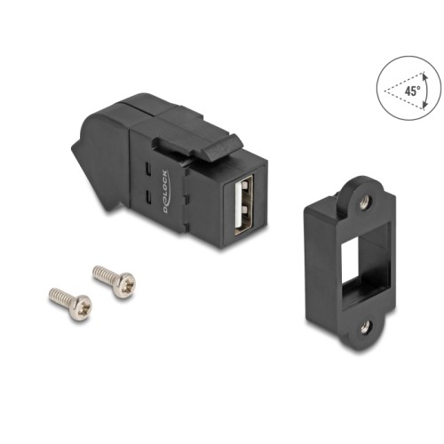 Delock Keystone Module USB 2.0 Type-A panel mount female to Type-A female 45° angled black