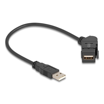 Delock Keystone Module USB 2.0 Type-A panel mount female 45° angled to Type-A male with 30 cm cable black 2
