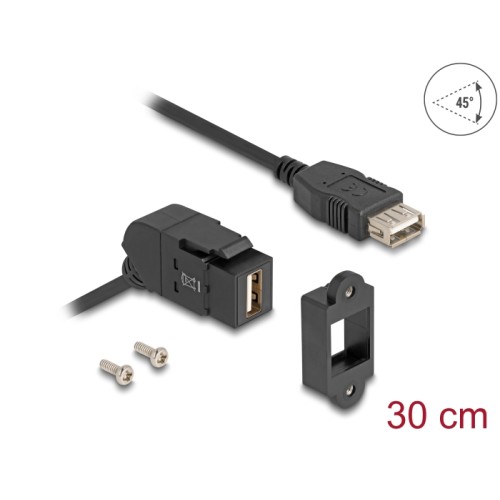 Delock USB 2.0 Type-A panel mount female 45° angled to Type-A female with 30 cm cable black