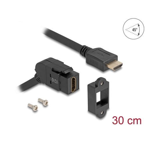 Delock Keystone Module HDMI panel mount female 45° angled to HDMI male with 30 cm cable 8K 60 Hz black