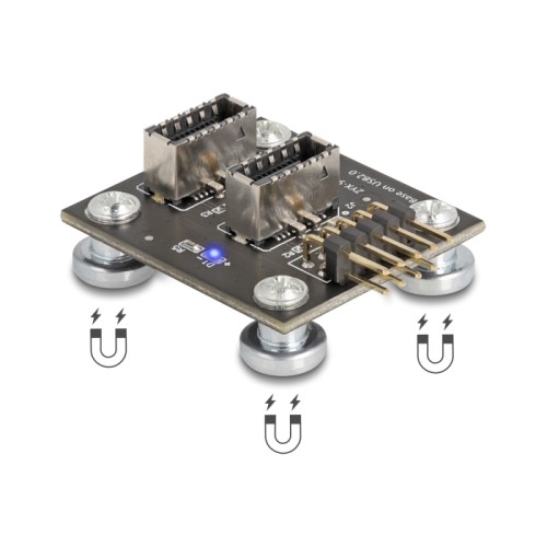 Delock USB 2.0 Adapter Pin Header male to 2 x internal USB Type-E Key A female angled magnetic with USB pin header cable 30 cm