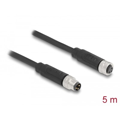 Delock M8 3 pin Cable A-coded male to female PUR (TPU) 5 m