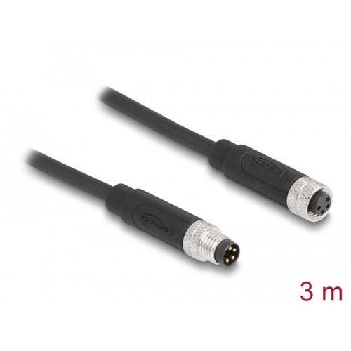 Delock M8 4 pin Cable A-coded male to female PUR (TPU) 3 m