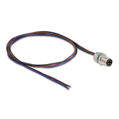 Delock M8 panel-mount cable A-coded 3 pin male for panel with open cable ends front mounting 0.5 m 2